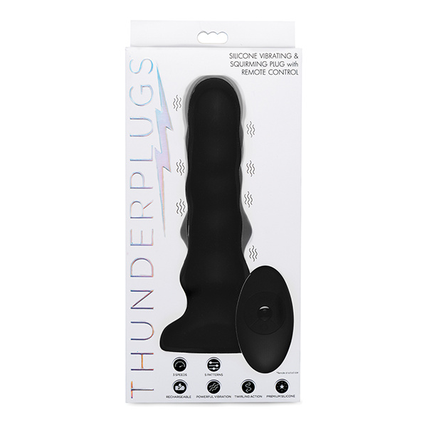 ThunderPlugs Silicone Vibrating & Squirming Plug w-Remote - Black