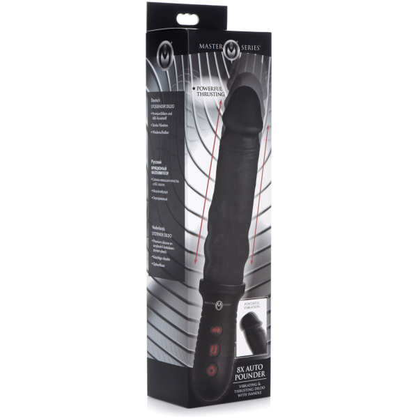 Master Series 8X Auto Pounder Vibrating & Thrusting Dildo w-Handle - Black