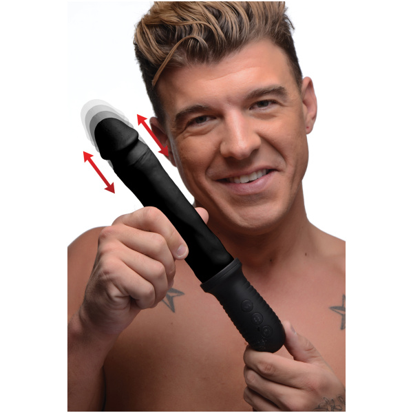 Master Series 8X Auto Pounder Vibrating & Thrusting Dildo w-Handle - Black - Image 3