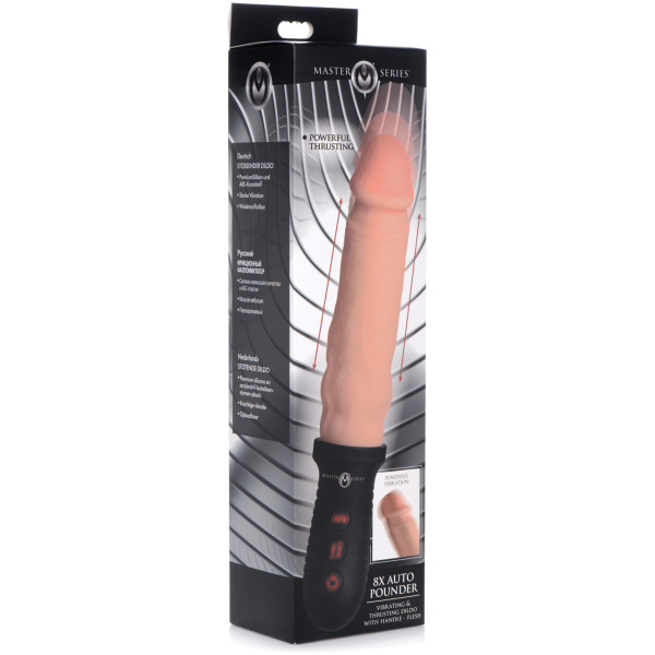 Master Series 8X Auto Pounder Vibrating & Thrusting Dildo w-Handle - Flesh