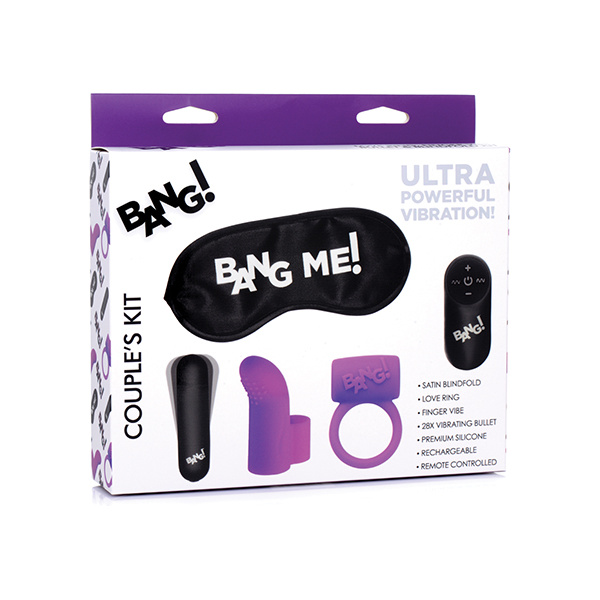 Bang! Couple's Kit with RC Bullet, Blindfold, Cock Ring & Finger Vibe - Purple