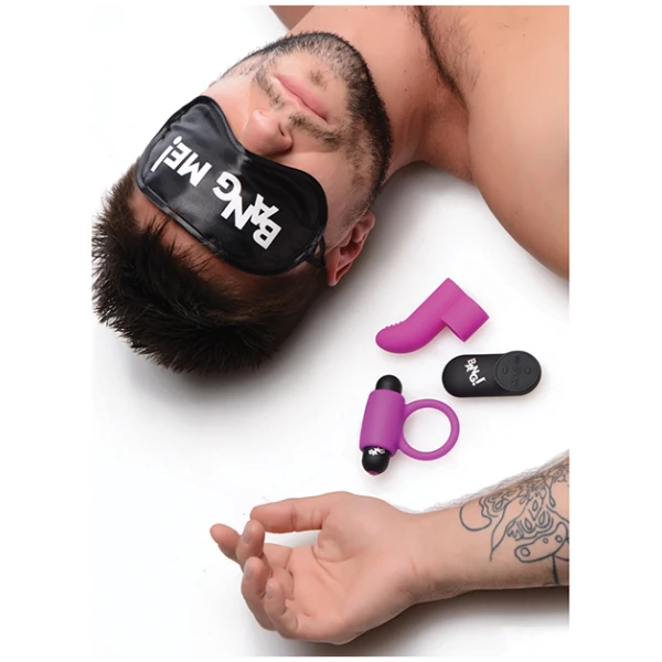 Bang! Couple's Kit with RC Bullet, Blindfold, Cock Ring & Finger Vibe - Purple - Image 4