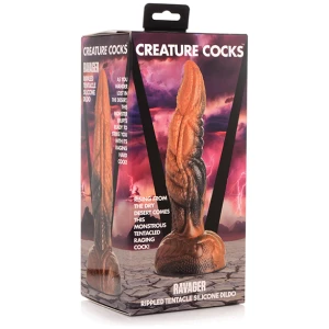 Creature Cocks Ravager Rippled Tentacle Silicone Dildo  - Orange-Black