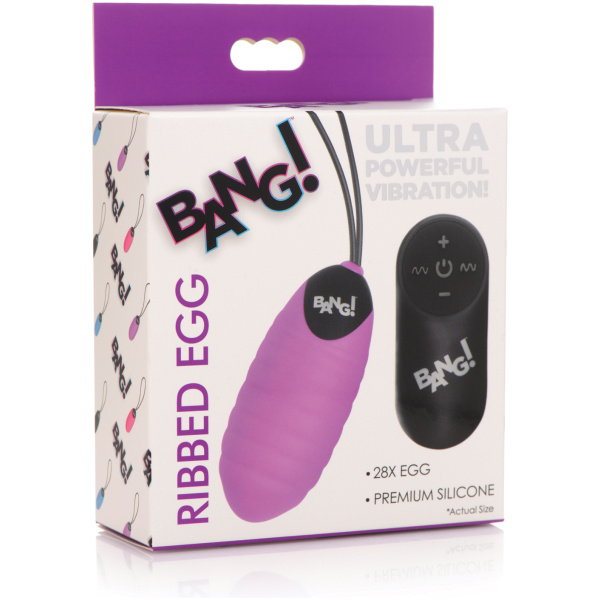 Bang! 28X Ribbed Silicone Egg w-Remote Control - Purple