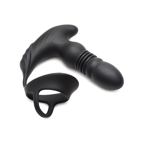 ThunderPlugs 10X Thrusting Silicone Vibrator w-Cock & Ball Strap & Remote - Black - Image 2