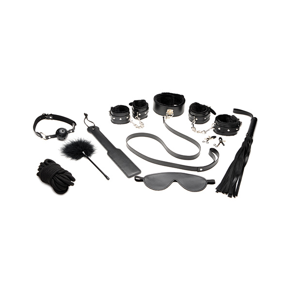 Master Series Hook Up 10pc Plush Bondage Set - Black - Image 2