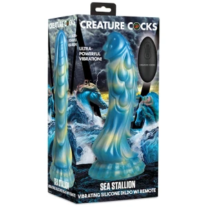 Creature Cocks Sea Stallion Vibrating Dildo w- Remote - Blue-Yellow