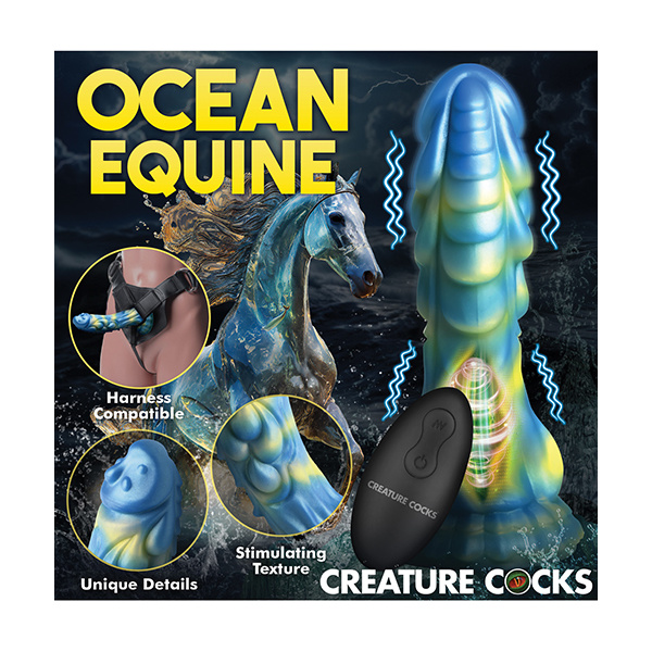Creature Cocks Sea Stallion Vibrating Dildo w- Remote - Blue-Yellow - Image 5