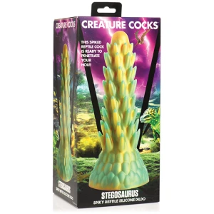 Creature Cocks Stegosaurus Spiky Reptile Silicone Dildo - Teal-Gold