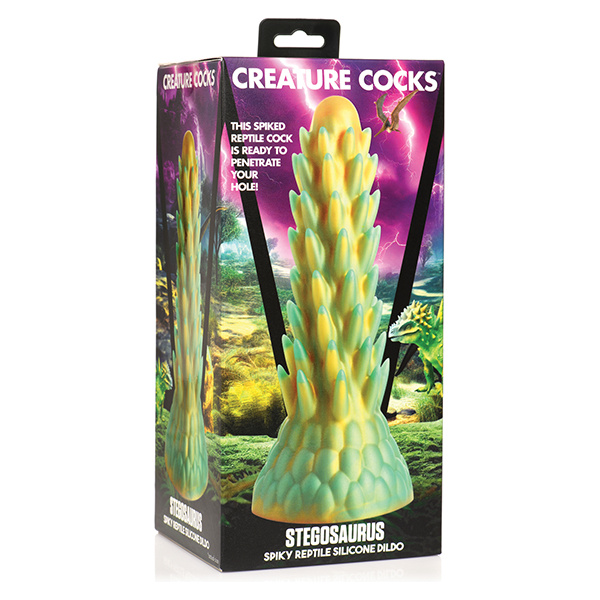 Creature Cocks Stegosaurus Spiky Reptile Silicone Dildo - Teal-Gold