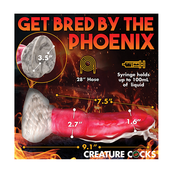 Creature Cocks Resurrector Phoenix Squirting Silicone Dildo - Red-White - Image 3