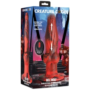 Creature Cocks Hell-Wolf Thrusting & Vibrating Silicone Dildo - Black-Red