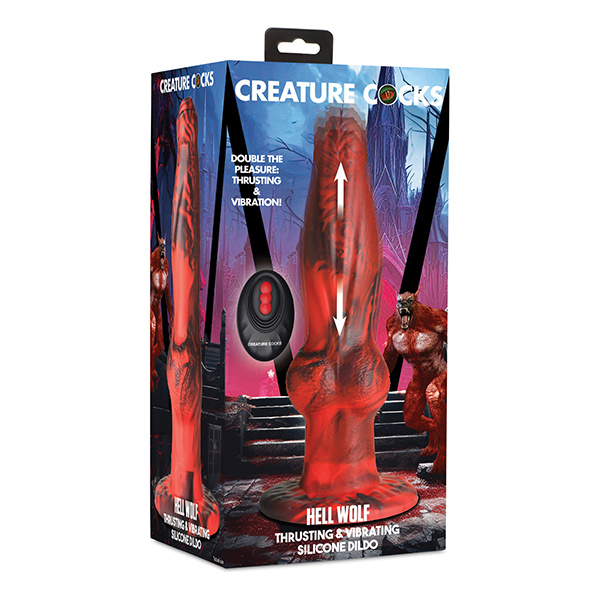 Creature Cocks Hell-Wolf Thrusting & Vibrating Silicone Dildo - Black-Red