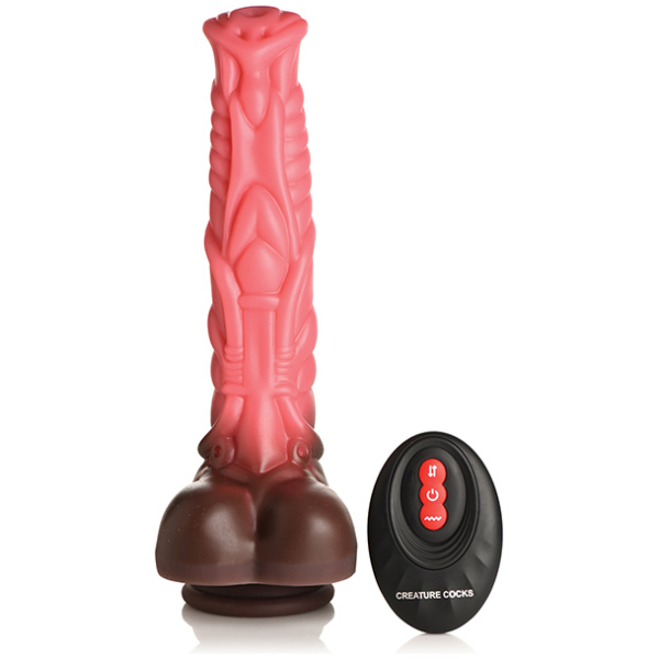 Creature Cocks Deluxe Centaur Thrusting & Vibrating Silicone Dildo w-Remote Control - Peach-Brown