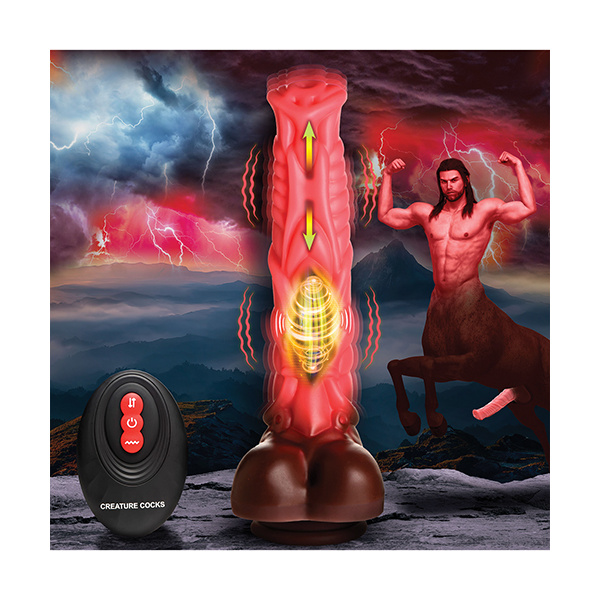 Creature Cocks Deluxe Centaur Thrusting & Vibrating Silicone Dildo w-Remote Control - Peach-Brown - Image 5