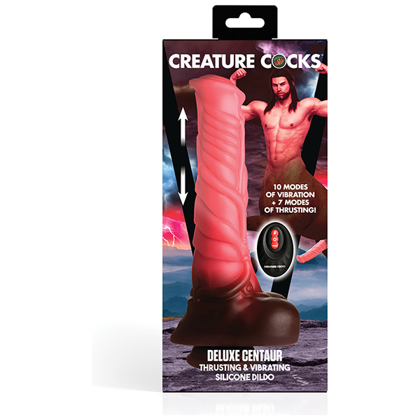 Creature Cocks Deluxe Centaur Thrusting & Vibrating Silicone Dildo w-Remote Control - Peach-Brown - Image 2