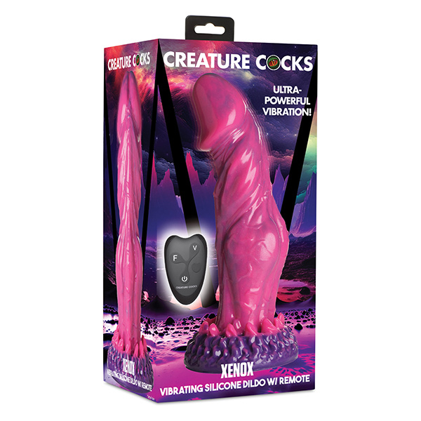 Creature Cocks Xenox Vibrating Silicone Dildo w-Remote - Pink-Purple