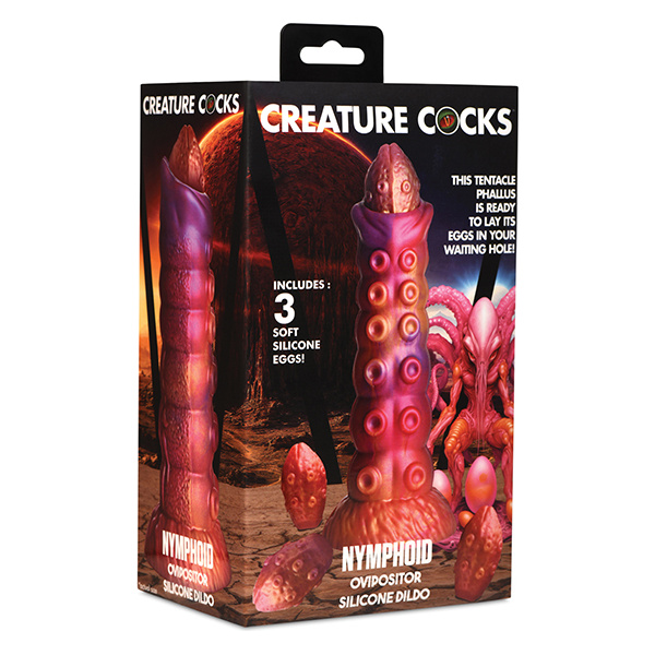 Creature Cocks Nymphoid Ovipositor Silicone Dildo w-Eggs - Multi Color