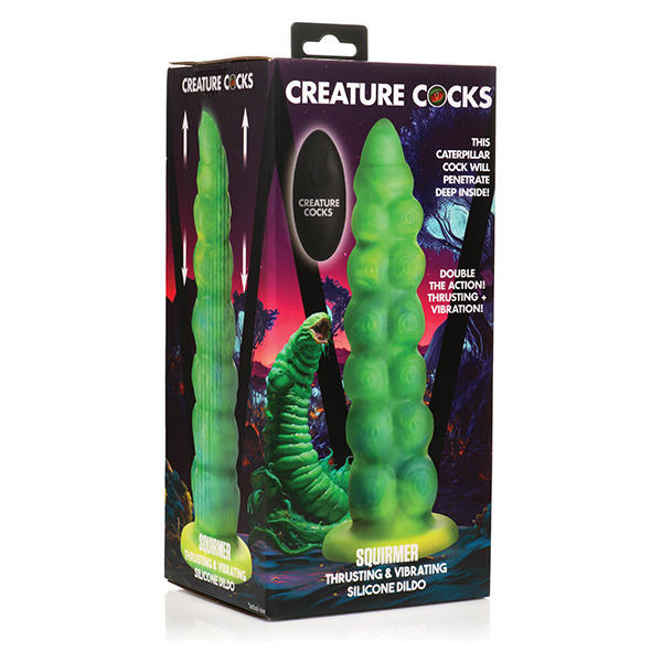 Creature Cocks Squirmer Thrusting & Vibrating Silicone Dildo w-Remote Control - Multi Color