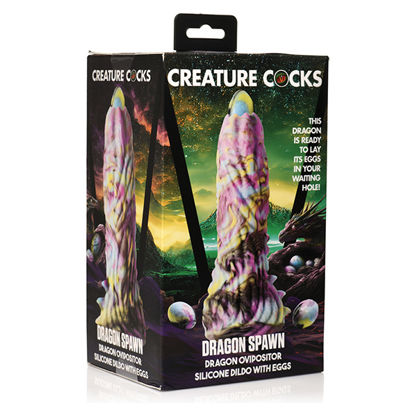Creature Cocks Dragon Spawn Dragon Ovipositor Silicone Dildo w-Eggs - Multi Color