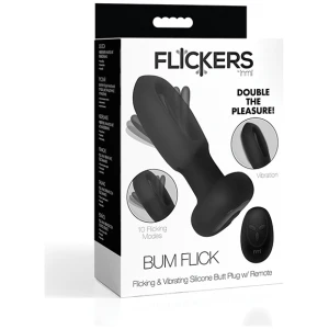 Inmi Bum Flick Flicking & Vibrating Silicone Butt Plug w-Remote - Black