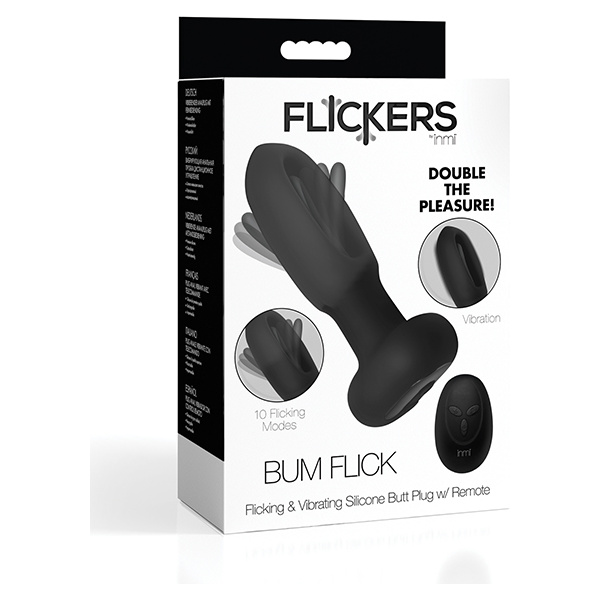 Inmi Bum Flick Flicking & Vibrating Silicone Butt Plug w-Remote - Black