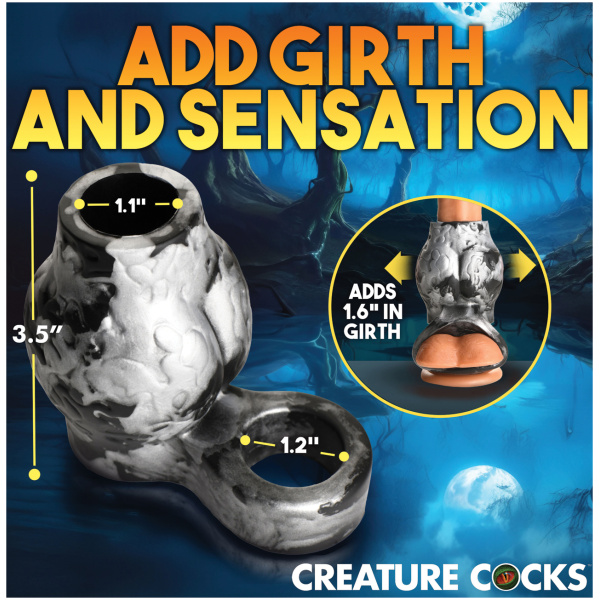 Creature Cocks Night Prowler Silicone Penis Sleeve & Ball Stretcher - Silver/Black - Image 4