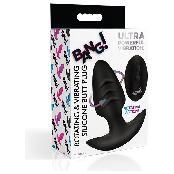 Bang! Rotating & Vibrating Tapered Butt Plug w-Remote - Black
