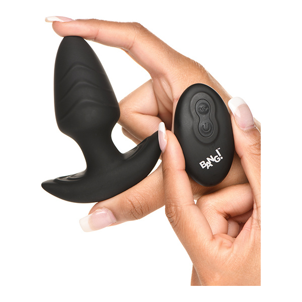 Bang! Rotating & Vibrating Tapered Butt Plug w-Remote - Black - Image 4