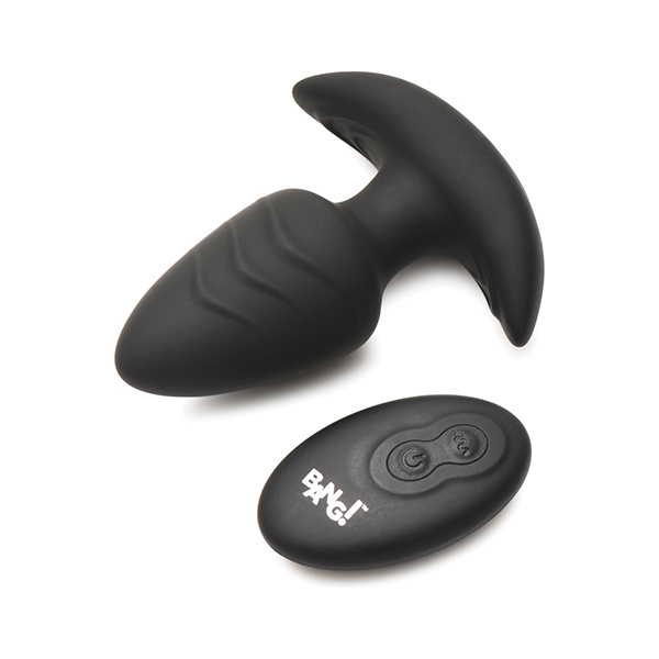 Bang! Rotating & Vibrating Tapered Butt Plug w-Remote - Black - Image 3