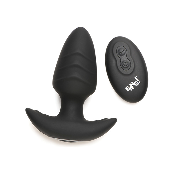 Bang! Rotating & Vibrating Tapered Butt Plug w-Remote - Black - Image 5