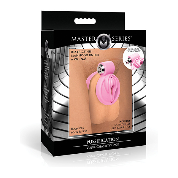 Master Series Pussification Vulva Locking Chastity Cage - Pink - Image 4