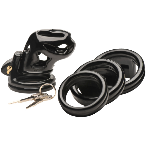 Master Series Hard Stop Double Ring Chastity Cage - Black - Image 2