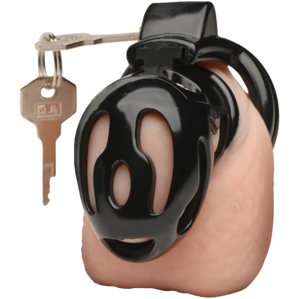 Master Series Hard Stop Double Ring Chastity Cage - Black - Image 5