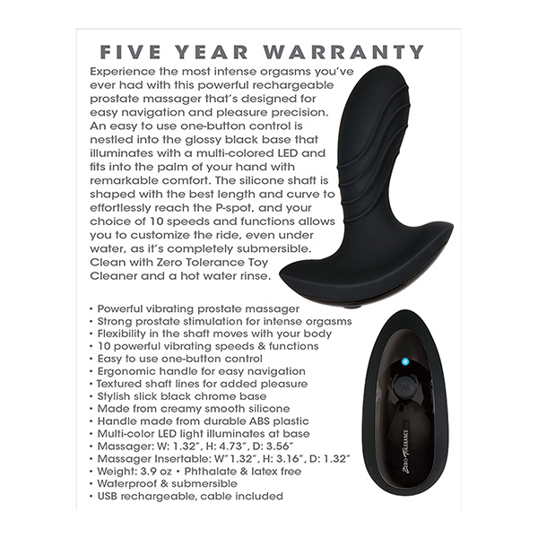 Zero Tolerance The Gentleman Rechargeable Prostate Massager - Black - Image 4