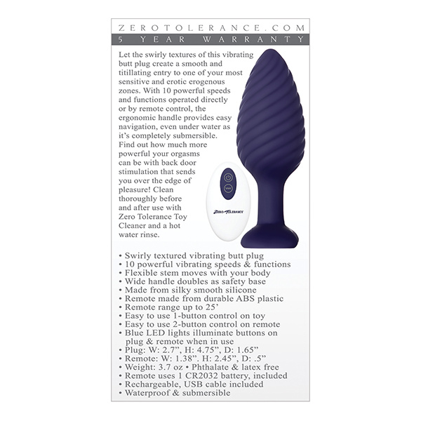 Zero Tolerance Wicked Twister Anal Rechargeable - Purple - Image 4