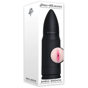 Zero Tolerance Shell Shock Rechargeable Vibrating Stroker - Black-Flesh