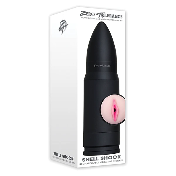 Zero Tolerance Shell Shock Rechargeable Vibrating Stroker - Black-Flesh