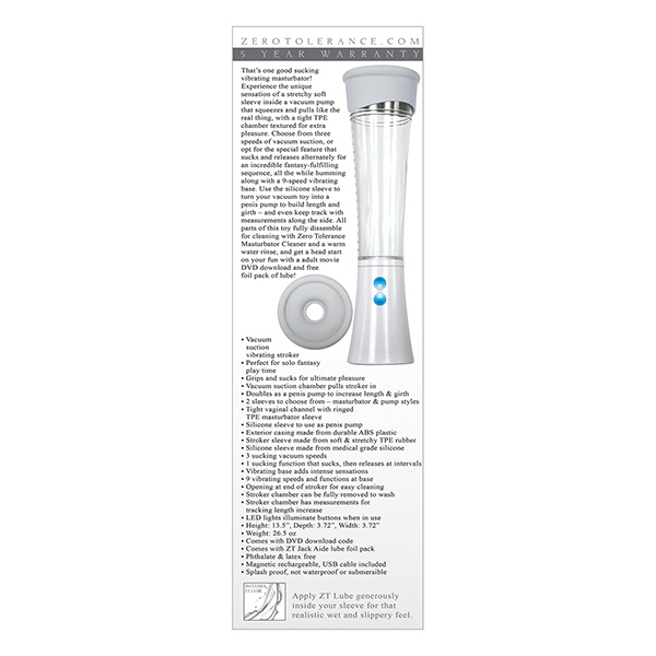 Zero Tolerance Sucking Good Rechargeable Vibrating Pump - White-Clear - Image 3
