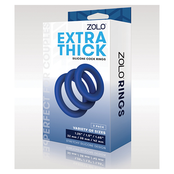 ZOLO Extra Thick Silicone Cock Rings - Blue Pack of 3