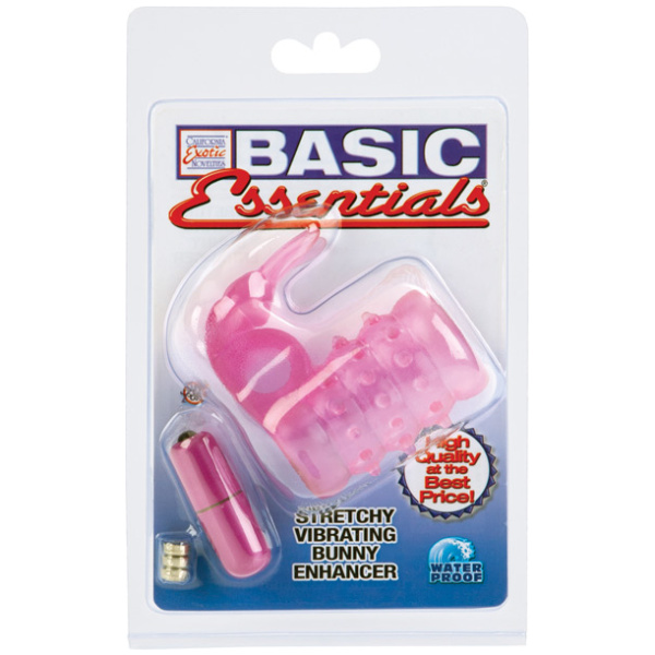 Basic Essentials Stretchy Vibrating Bunny Enhancer - Pink