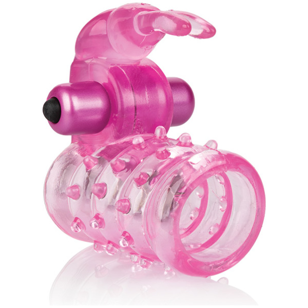 Basic Essentials Stretchy Vibrating Bunny Enhancer - Pink - Image 3