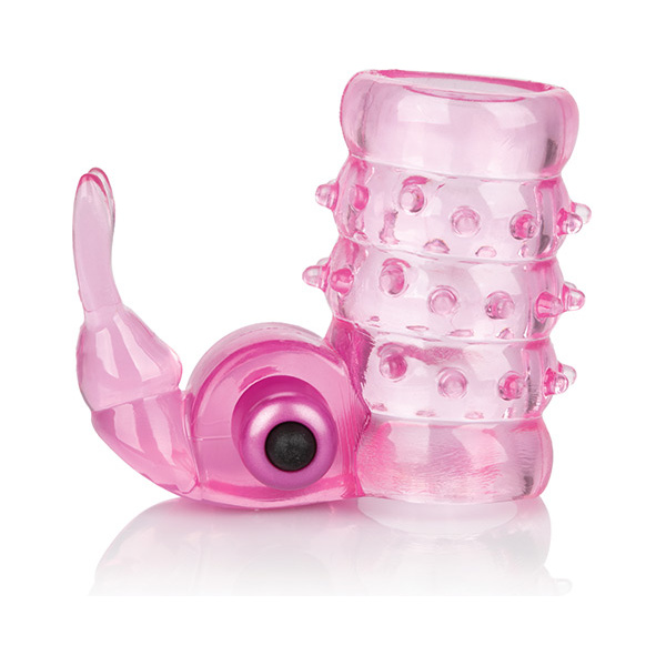 Basic Essentials Stretchy Vibrating Bunny Enhancer - Pink - Image 2