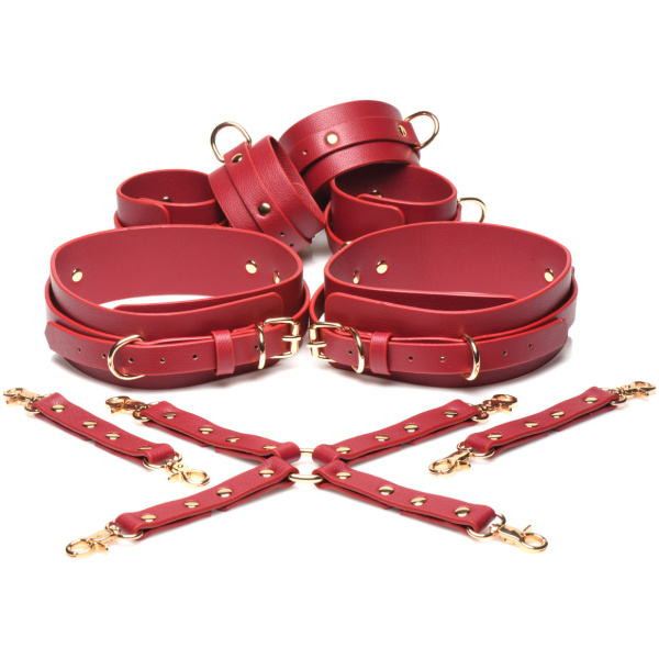 Master Series Crimson Captive Thigh, Wrist, Ankle Hog Tie Restraints - Red - Image 3