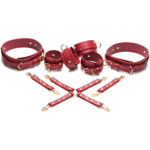 Master Series Crimson Captive Thigh, Wrist, Ankle Hog Tie Restraints - Red - Image 2